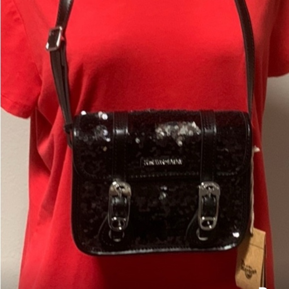 NWT Dr. Martens Sequined 7” Black Leather Bag